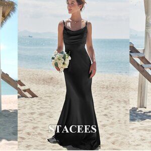 NWT Sheath/Column V Neck Sleeveless Floor-Length Stretch Satin Bridesmaid Dress